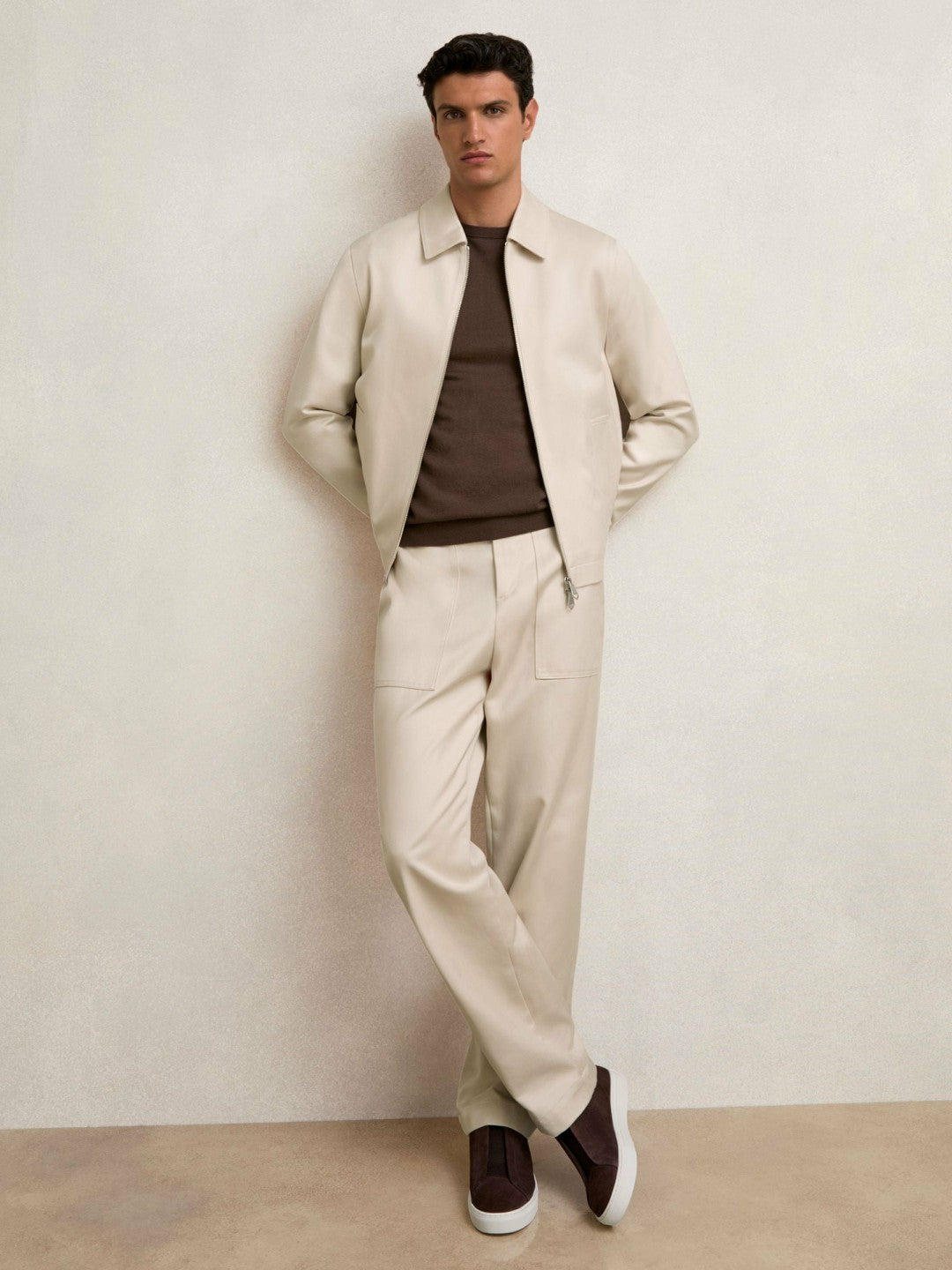 Reiss Savings - Lyocell Cotton Wide Utility Trousers in Ecru