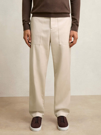 Reiss Savings - Lyocell Cotton Wide Utility Trousers in Ecru