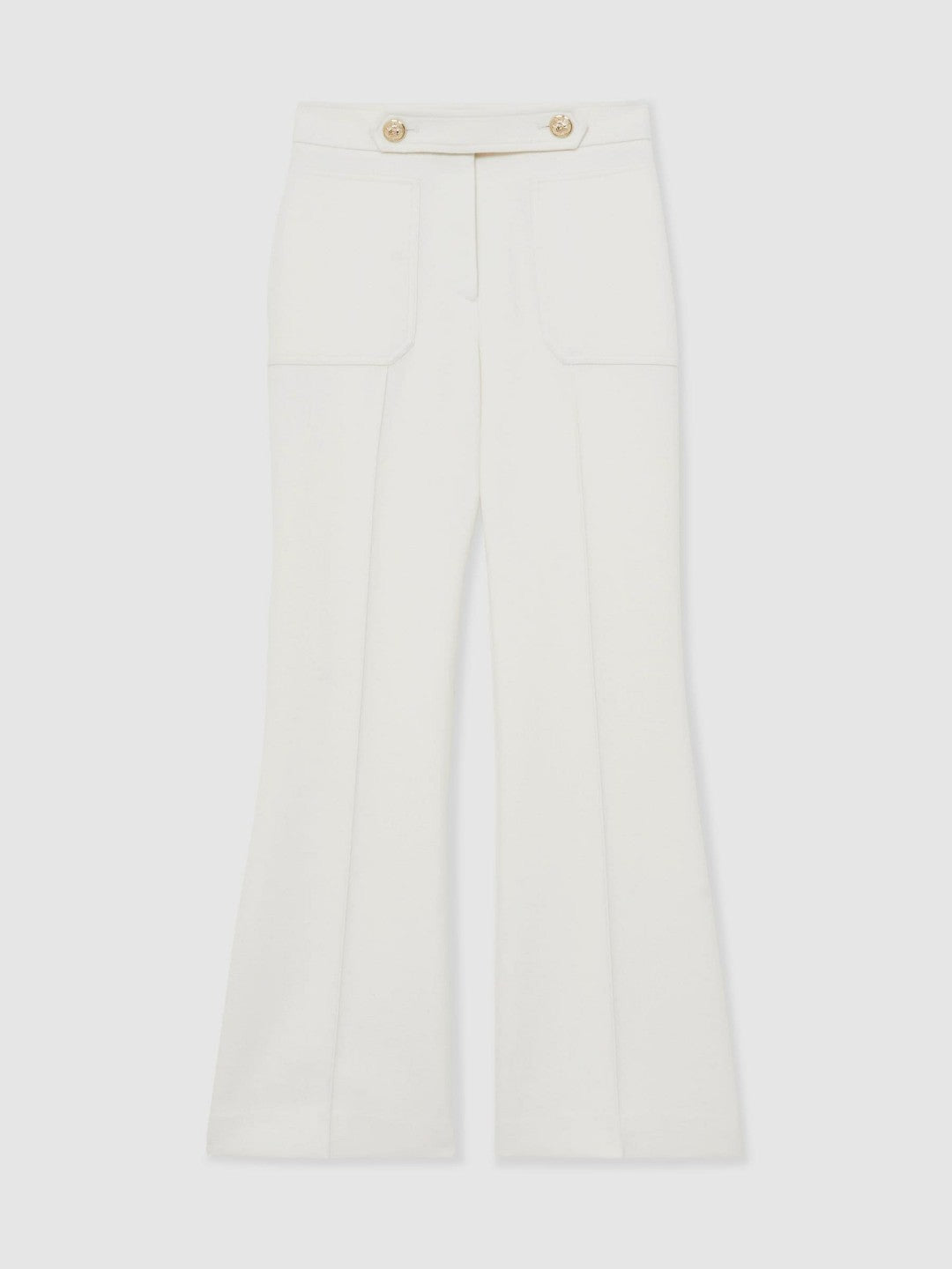 Reiss Best Seller - Petite Twill Button-Tab Flared Trousers With Wool in White