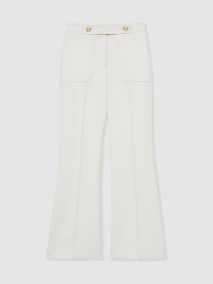Reiss Best Seller - Petite Twill Button-Tab Flared Trousers With Wool in White