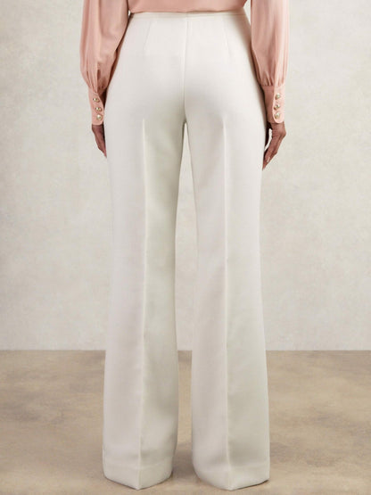 Reiss Best Seller - Petite Twill Button-Tab Flared Trousers With Wool in White