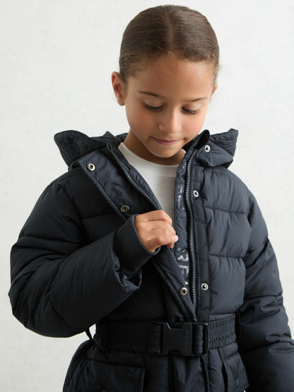 Reiss Offer - Longline Hooded Puffer Coat in Navy