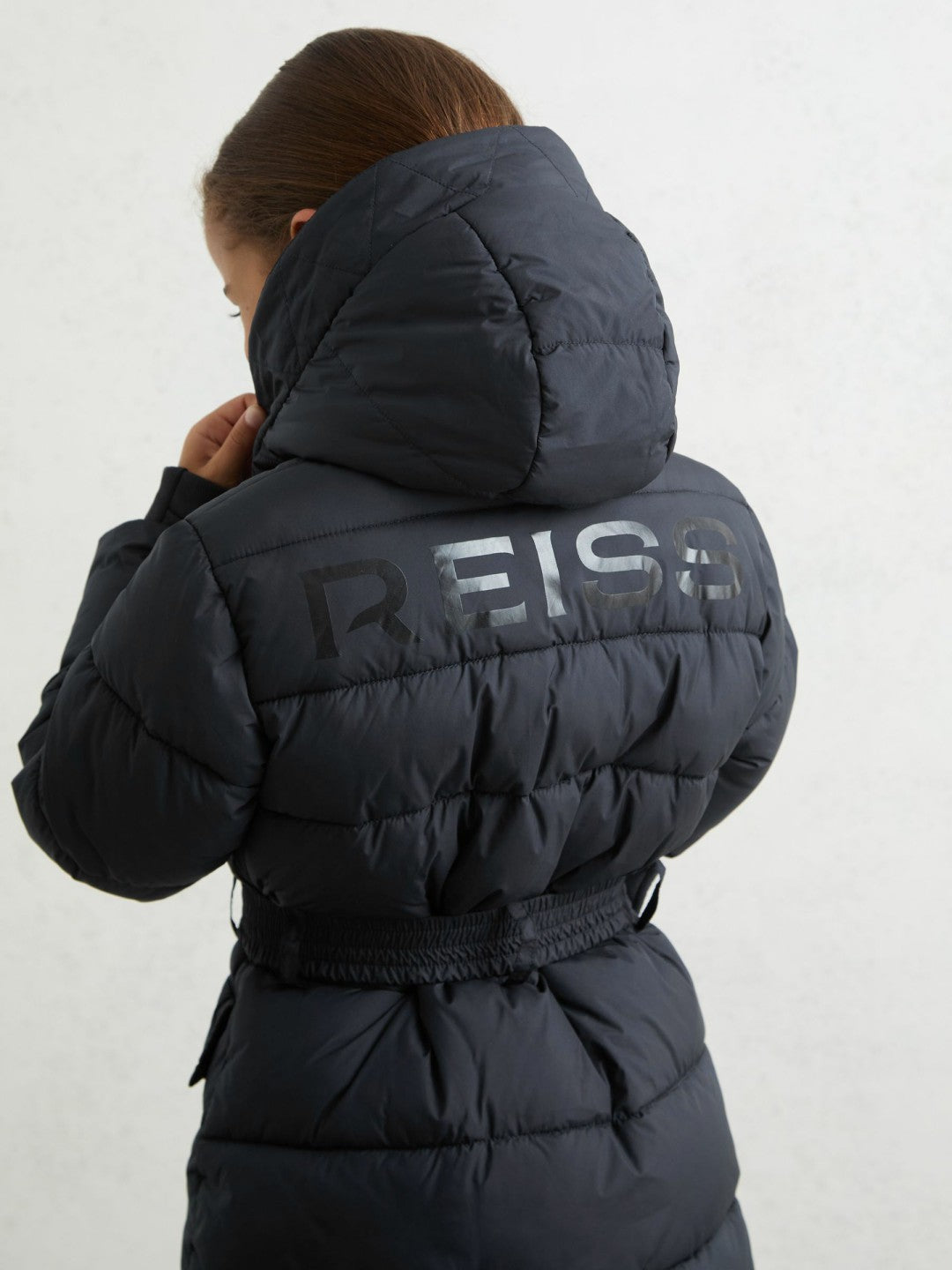 Reiss Offer - Longline Hooded Puffer Coat in Navy