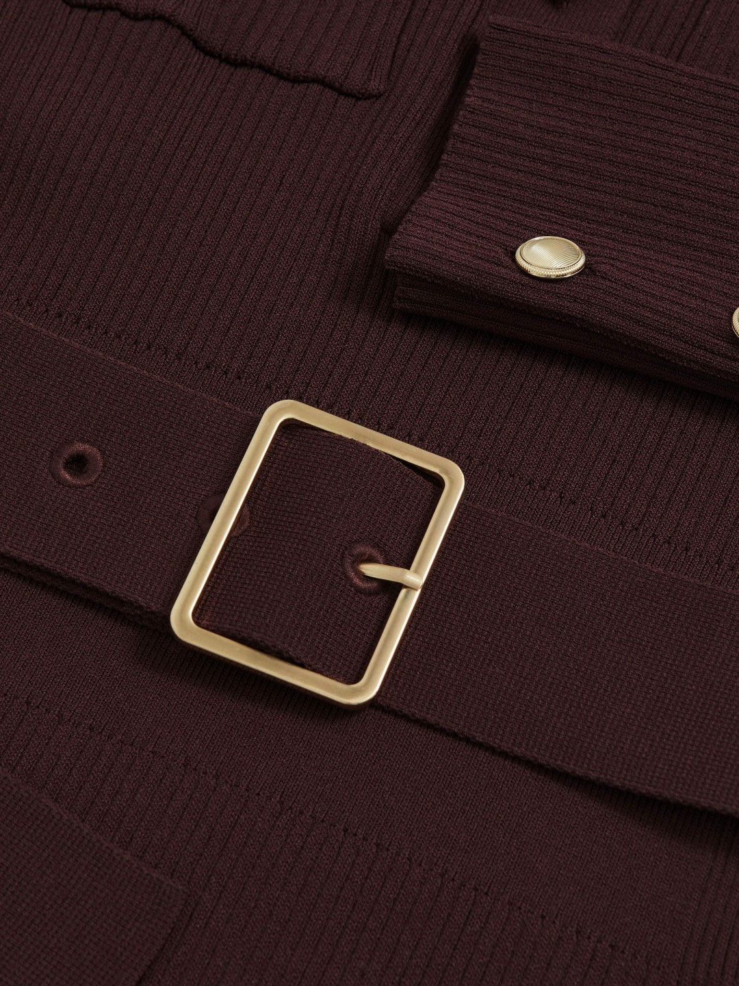 Reiss Buttoned Rib-Knit Midi Dress in Burgundy