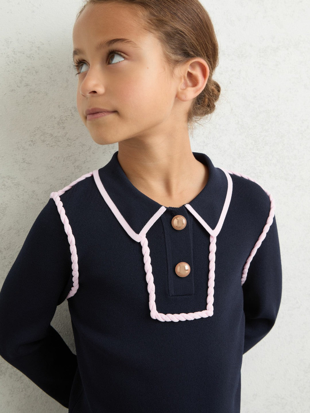 Reiss Savings - 3-9 yrs Piped Knitted Collar Top in Navy