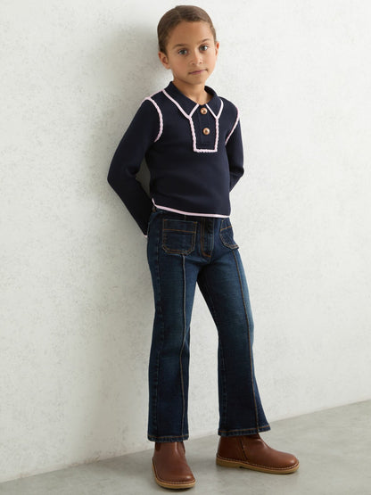 Reiss Featured - 9-13 yrs Piped Knitted Collar Top in Navy