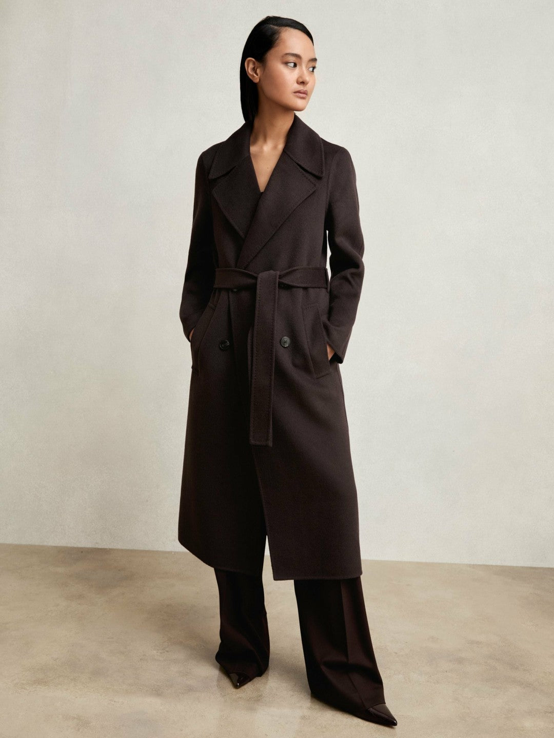 Reiss Featured - Double-Breasted Blindseam Coat Wool-Blend in Aubergine