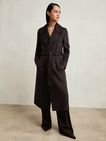 Reiss Featured - Double-Breasted Blindseam Coat Wool-Blend in Aubergine