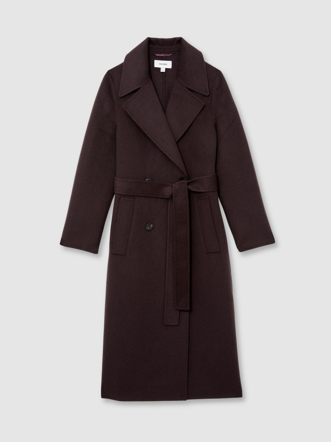 Reiss Featured - Double-Breasted Blindseam Coat Wool-Blend in Aubergine