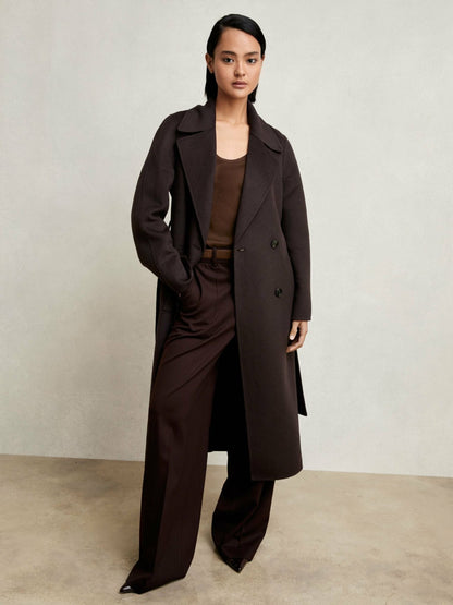 Reiss Featured - Double-Breasted Blindseam Coat Wool-Blend in Aubergine
