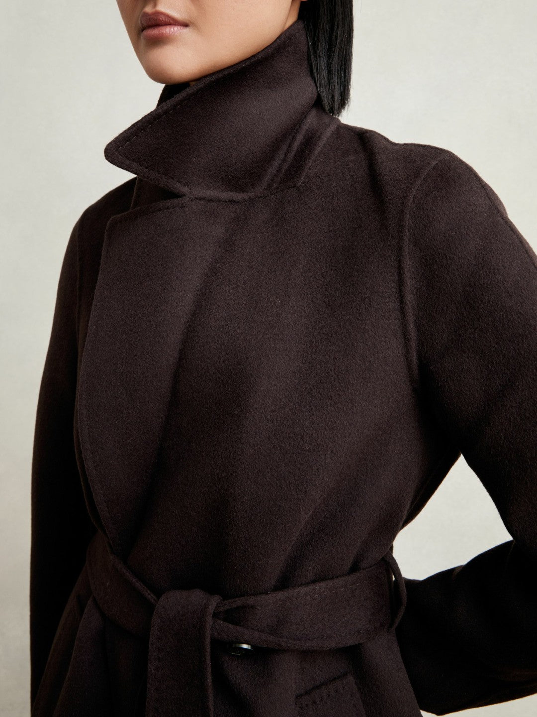 Reiss Featured - Double-Breasted Blindseam Coat Wool-Blend in Aubergine