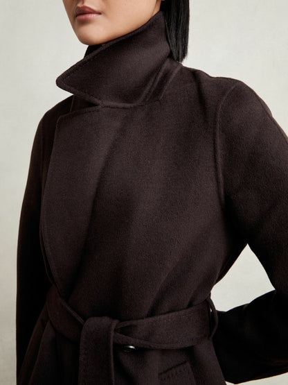 Reiss Featured - Double-Breasted Blindseam Coat Wool-Blend in Aubergine