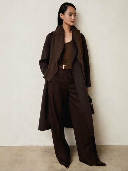 Reiss Featured - Double-Breasted Blindseam Coat Wool-Blend in Aubergine