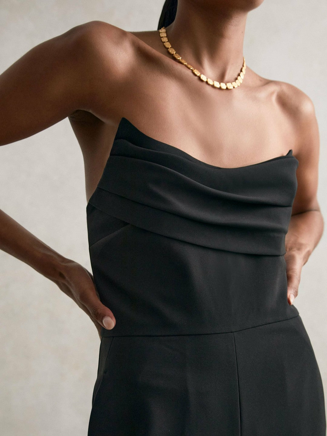 Reiss Deal - Structured Strapless Wide-Leg Jumpsuit in Black
