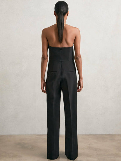 Reiss Deal - Structured Strapless Wide-Leg Jumpsuit in Black