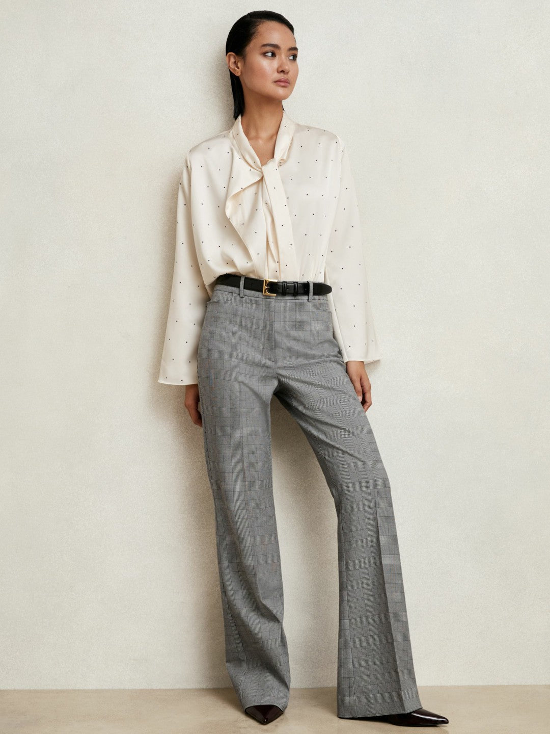 Reiss Check Flared Suit Trousers in Grey