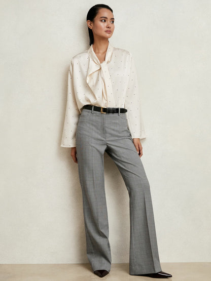 Reiss Check Flared Suit Trousers in Grey