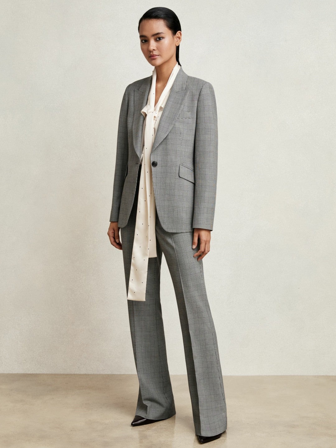 Reiss Check Flared Suit Trousers in Grey