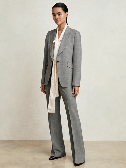 Reiss Check Flared Suit Trousers in Grey