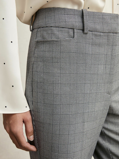 Reiss Check Flared Suit Trousers in Grey