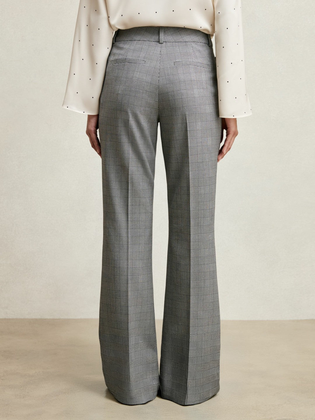 Reiss Check Flared Suit Trousers in Grey