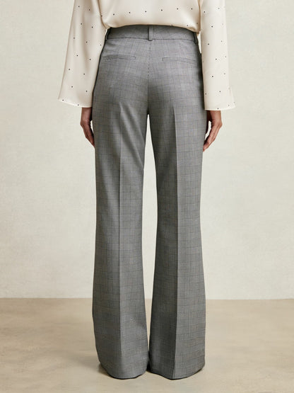 Reiss Check Flared Suit Trousers in Grey