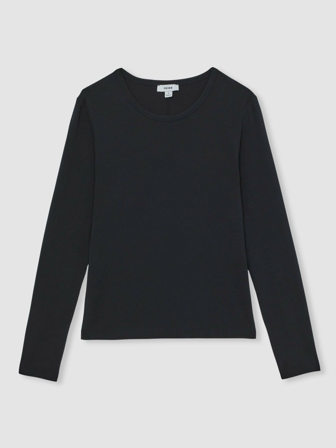 Reiss Cotton Crew-Neck Long-Sleeve T-Shirt With Stretch in Black
