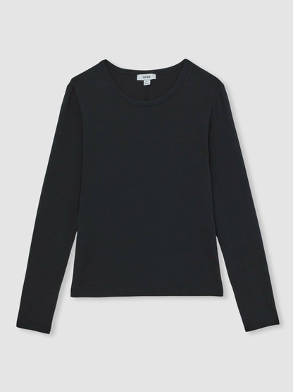 Reiss Cotton Crew-Neck Long-Sleeve T-Shirt With Stretch in Black