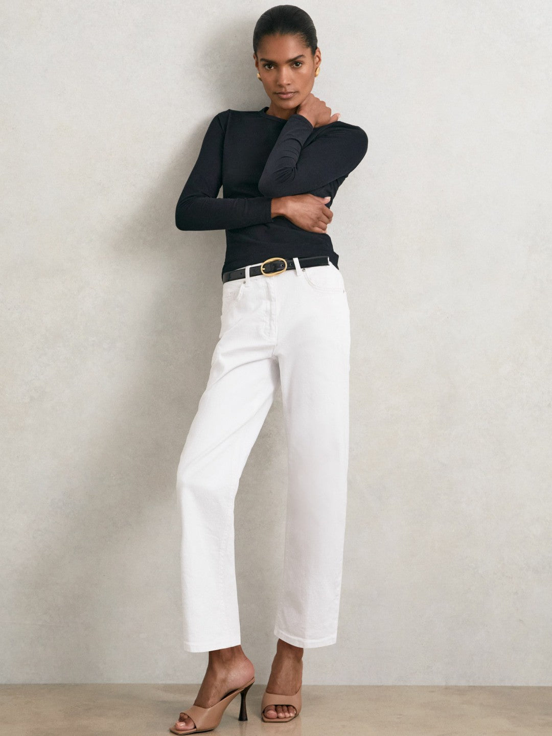 Reiss Cotton Crew-Neck Long-Sleeve T-Shirt With Stretch in Black
