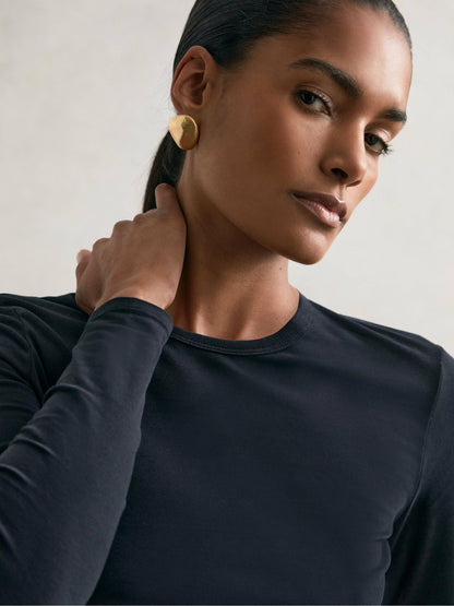 Reiss Cotton Crew-Neck Long-Sleeve T-Shirt With Stretch in Black