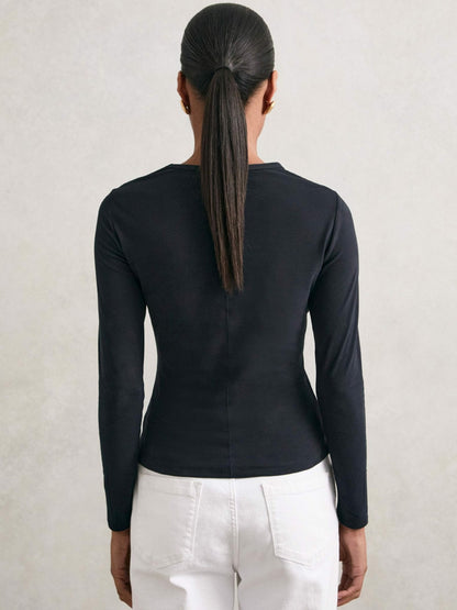 Reiss Cotton Crew-Neck Long-Sleeve T-Shirt With Stretch in Black