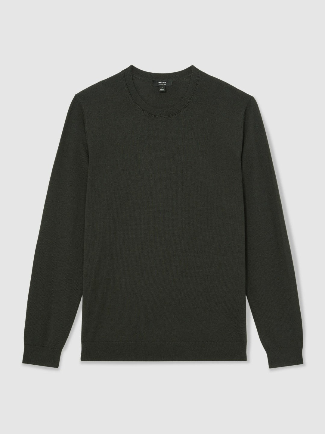 Reiss Merino Wool Crew Neck Jumper in Dark Military Green