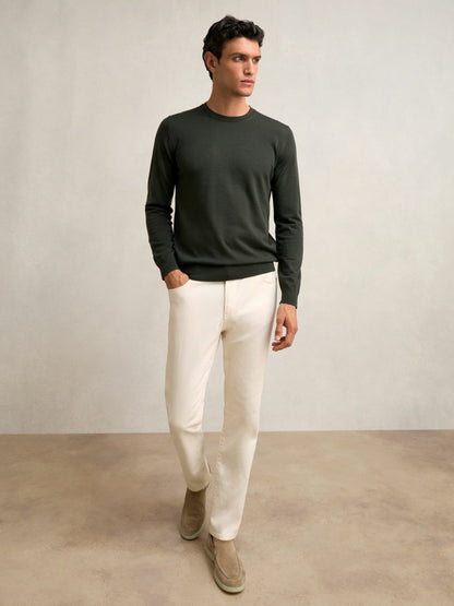 Reiss Merino Wool Crew Neck Jumper in Dark Military Green