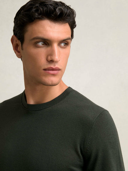 Reiss Merino Wool Crew Neck Jumper in Dark Military Green