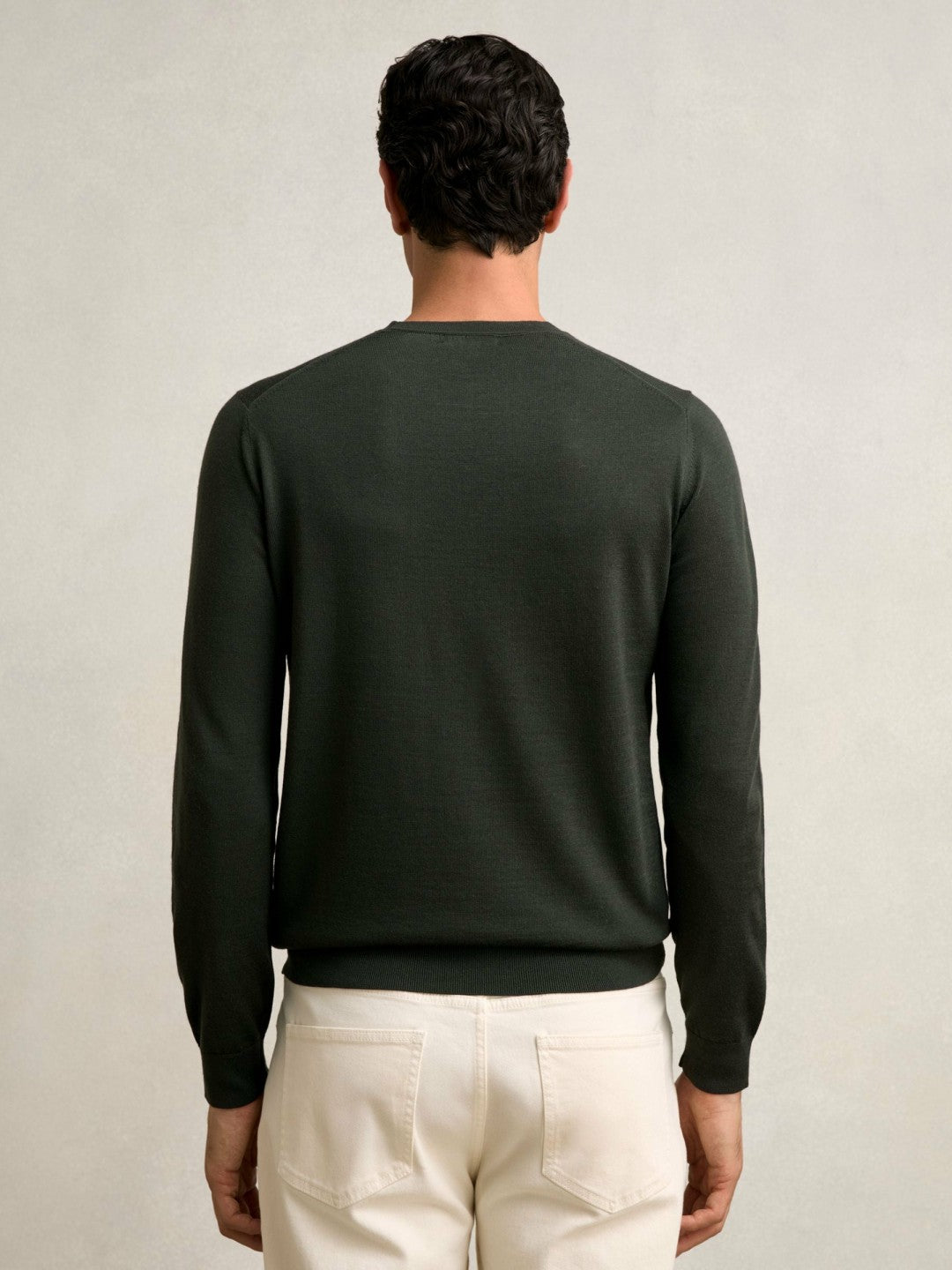 Reiss Merino Wool Crew Neck Jumper in Dark Military Green