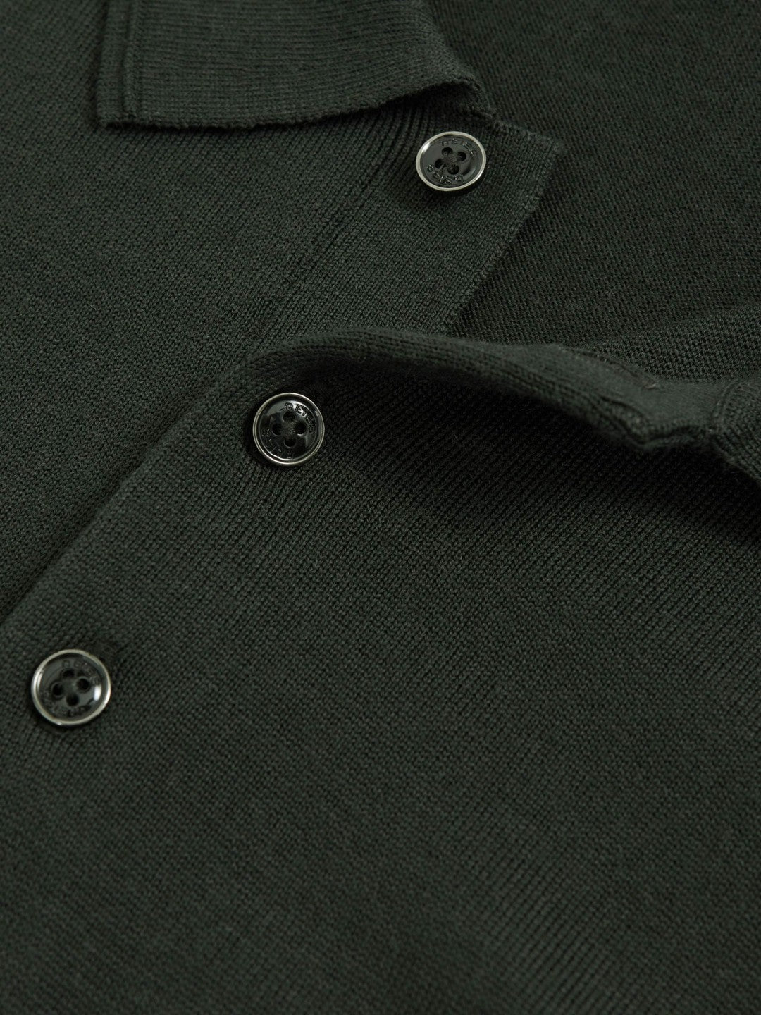 Reiss Affordable - Merino Wool Long-Sleeve Polo Shirt in Dark Military Green