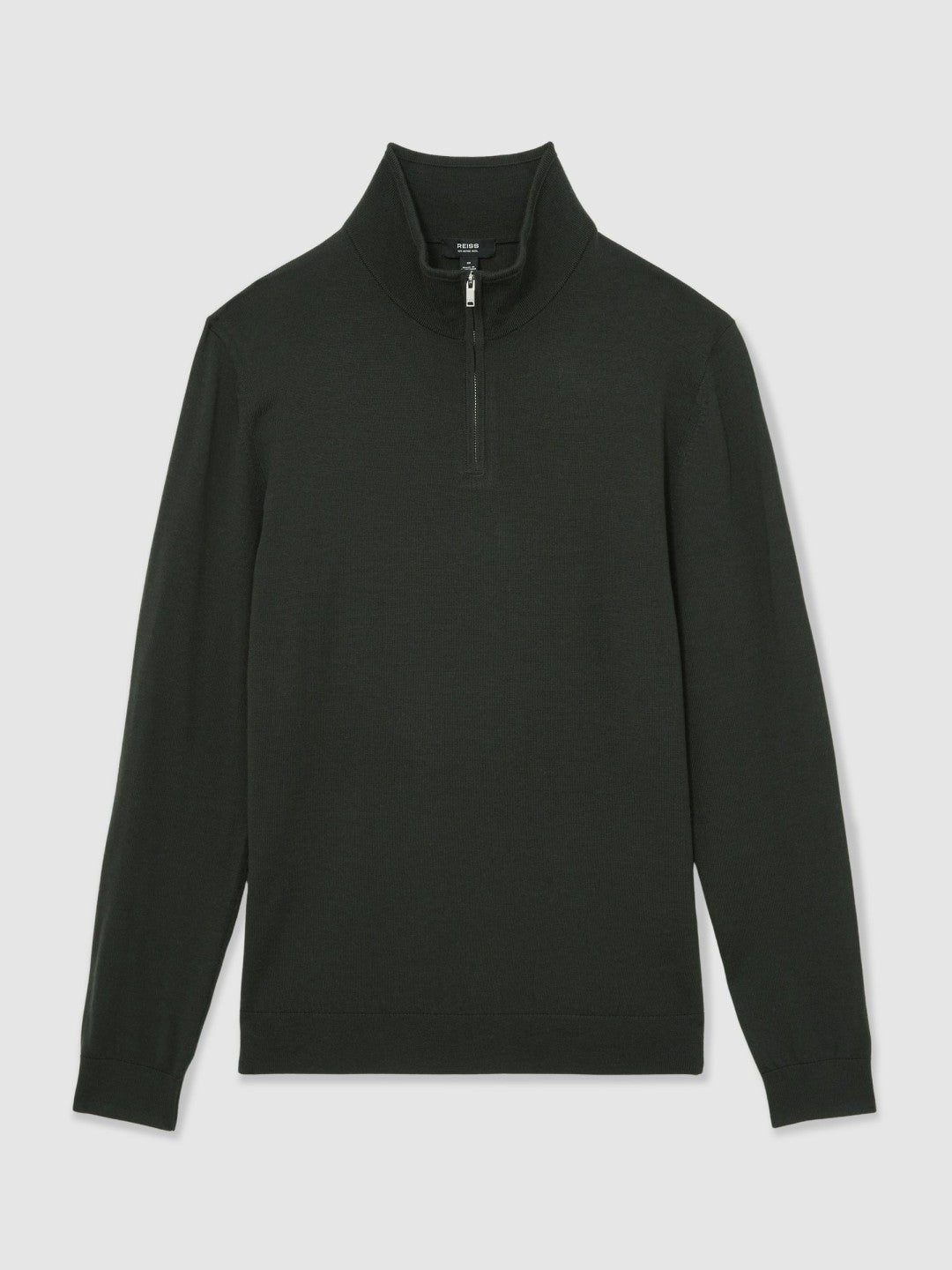 Reiss Merino Wool Half-Zip Jumper in Dark Military Green