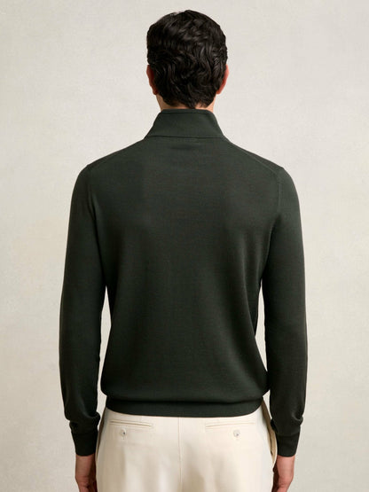 Reiss Merino Wool Half-Zip Jumper in Dark Military Green