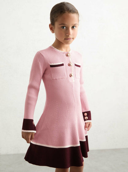 Reiss Affordable - 9-13 yrs Scallop-Trim Rib-Knit Dress in Pink