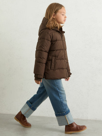 Reiss 3-9 yrs Short Hooded Puffer Coat in Chocolate