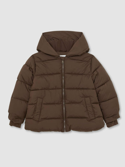 Reiss 3-9 yrs Short Hooded Puffer Coat in Chocolate