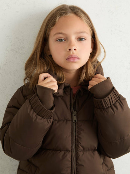 Reiss 3-9 yrs Short Hooded Puffer Coat in Chocolate
