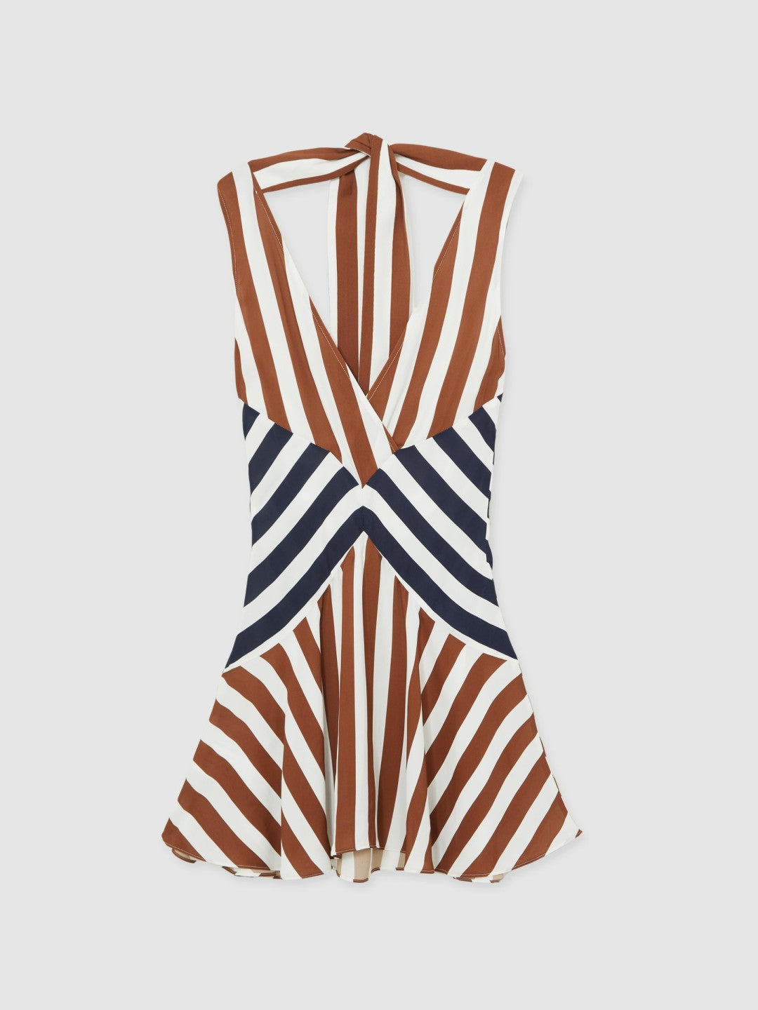 Reiss Stripe-Print Sleeveless Mini Dress in Brown/Navy