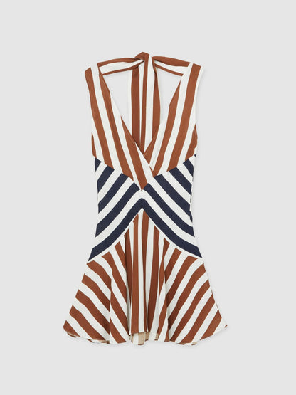 Reiss Stripe-Print Sleeveless Mini Dress in Brown/Navy