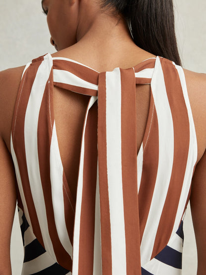 Reiss Stripe-Print Sleeveless Mini Dress in Brown/Navy