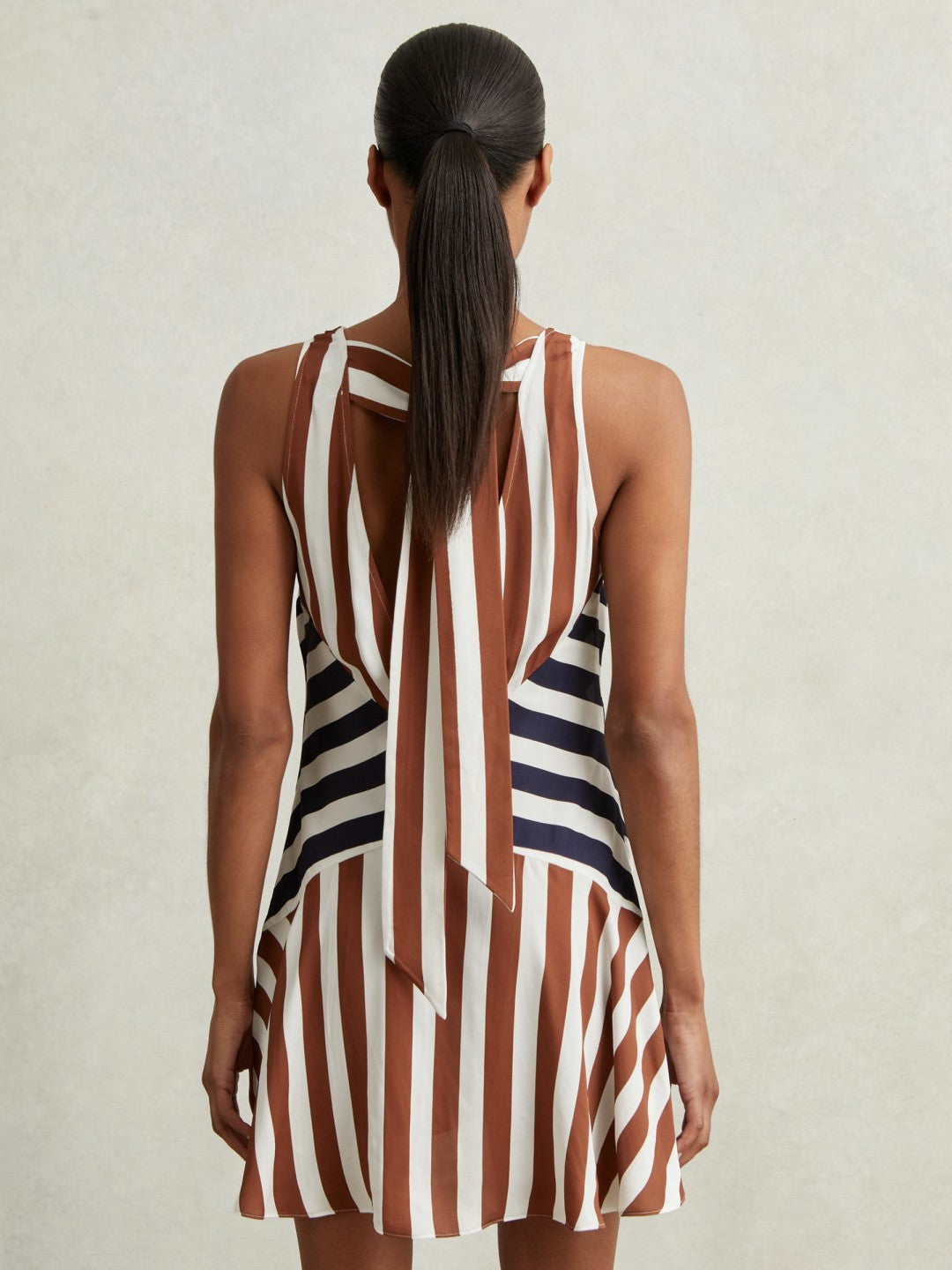 Reiss Stripe-Print Sleeveless Mini Dress in Brown/Navy