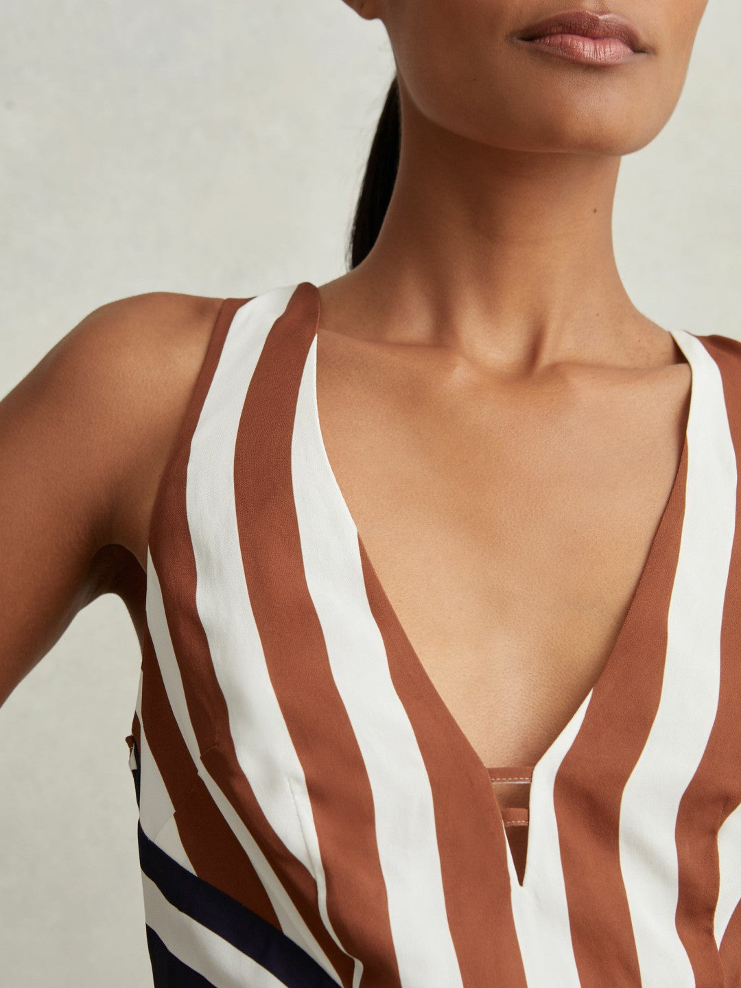 Reiss Stripe-Print Sleeveless Mini Dress in Brown/Navy