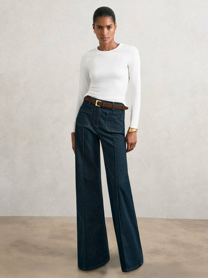 Reiss Offer - Cotton Crew-Neck Long-Sleeve T-Shirt With Stretch in White