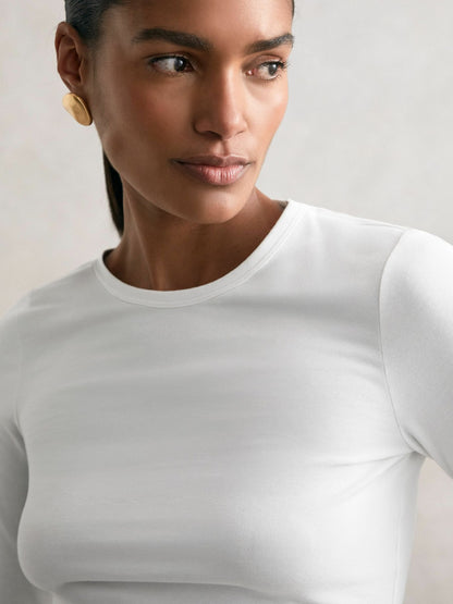 Reiss Offer - Cotton Crew-Neck Long-Sleeve T-Shirt With Stretch in White