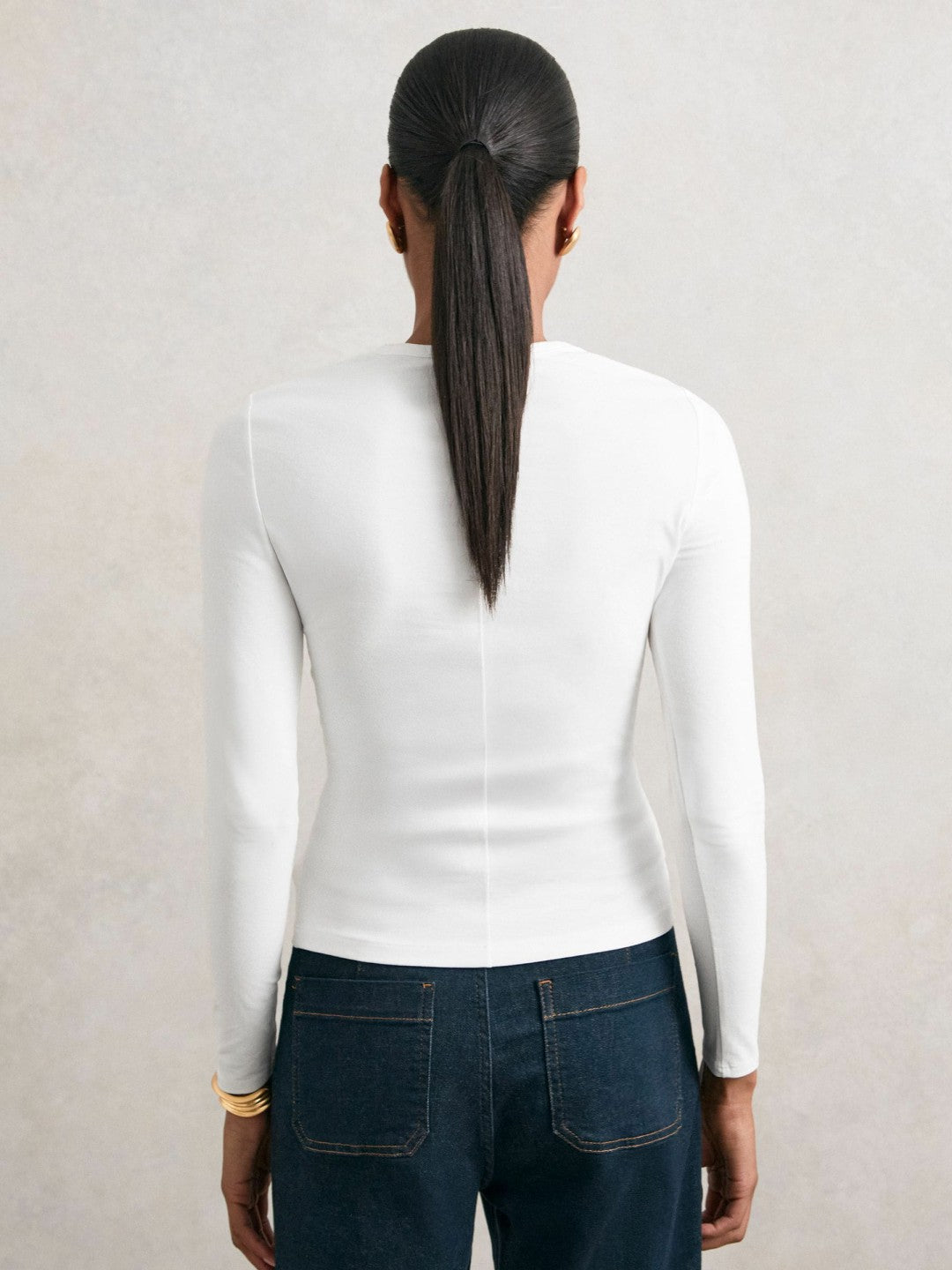 Reiss Offer - Cotton Crew-Neck Long-Sleeve T-Shirt With Stretch in White